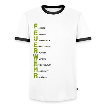 FEUERWEHR - Männer Kontrast-T-Shirt - Weiß/Schwarz - Vorne - AI Model Female 172 light (172cm) & AI Model Male 178 dark (178cm)