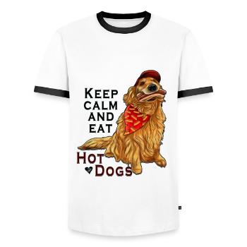 Golden Hot Dog Fan | Yolo artwork - Men's Ringer Shirt - white/black - Front - AI Model Female 172 light (172cm) & AI Model Male 178 dark (178cm)