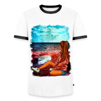 Beach sea girl illustration | Yolo artwork - Men's Ringer Shirt - white/black - Front - AI Model Female 172 light (172cm) & AI Model Male 178 dark (178cm)