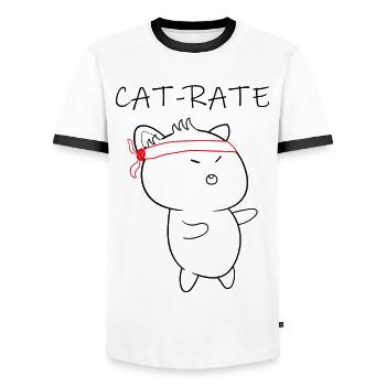 Katze Karate, Cat-Rate - Männer Kontrast-T-Shirt - Weiß/Schwarz - Vorne - AI Model Female 172 light (172cm) & AI Model Male 178 dark (178cm)