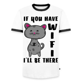 Katze Braucht Wlan - Männer Kontrast-T-Shirt - Weiß/Schwarz - Vorne - AI Model Female 172 light (172cm) & AI Model Male 178 dark (178cm)