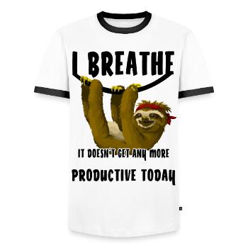 Sloth, I no longer breathe more productively - Men's Ringer Shirt - white/black - Front - AI Model Female 172 light (172cm) & AI Model Male 178 dark (178cm)