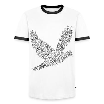 L'oiseau sur les bicyclettes vélo animal - T-shirt contrasté Homme - blanc/noir - Devant - AI Model Female 172 light (172cm) & AI Model Male 178 dark (178cm)