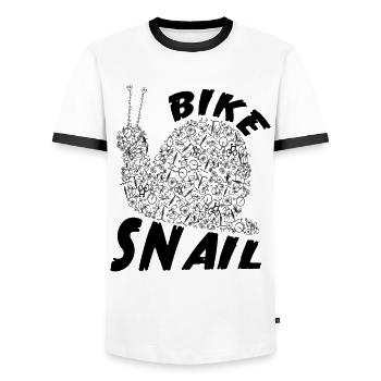 L'escargot fabriqué à partir de vélos - T-shirt contrasté Homme - blanc/noir - Devant - AI Model Female 172 light (172cm) & AI Model Male 178 dark (178cm)