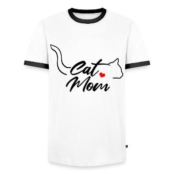 La mère chat minou chat - T-shirt contrasté Homme - blanc/noir - Devant - AI Model Female 172 light (172cm) & AI Model Male 178 dark (178cm)