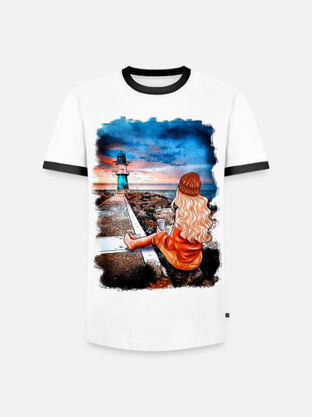 Lighthouse Warnemünde Illustration Blonde - Men's Ringer Shirt - white/black