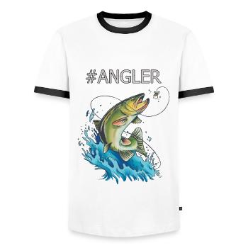 #Angler Angler Petri Heil - Männer Kontrast-T-Shirt - Weiß/Schwarz - Vorne - AI Model Female 172 light (172cm) & AI Model Male 178 dark (178cm)