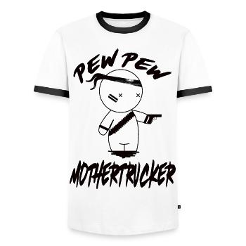 PEW PEW Mothertrucker - Männer Kontrast-T-Shirt - Weiß/Schwarz - Vorne - AI Model Female 172 light (172cm) & AI Model Male 178 dark (178cm)