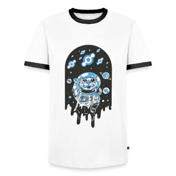 Krypto Crypto Bitcoin Helium Mining Katze Katzen - Männer Kontrast-T-Shirt - Weiß/Schwarz - Vorne - AI Model Female 172 light (172cm) & AI Model Male 178 dark (178cm)