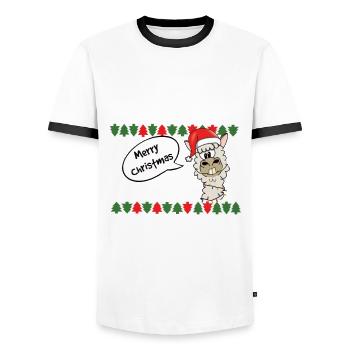 Pull de Noël Alpaga Norwegian Pattern - T-shirt contrasté Homme - blanc/noir - Devant - AI Model Female 172 light (172cm) & AI Model Male 178 dark (178cm)
