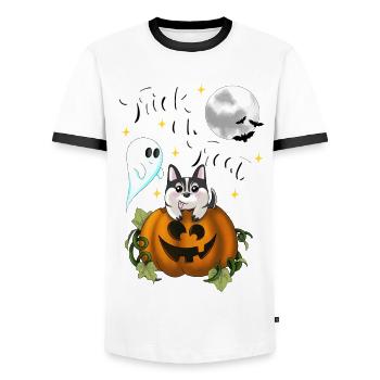 Trick or treat chien blanc - T-shirt contrasté Homme - blanc/noir - Devant - AI Model Female 172 light (172cm) & AI Model Male 178 dark (178cm)