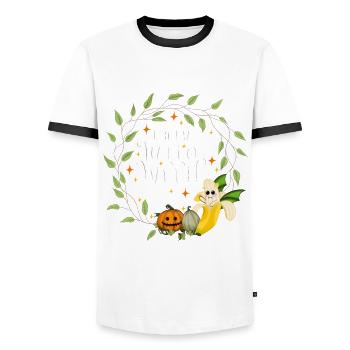 Joyeux Halloween Banana White - T-shirt contrasté Homme - blanc/noir - Devant - AI Model Female 172 light (172cm) & AI Model Male 178 dark (178cm)