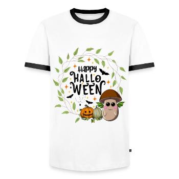Joyeux Halloween Browncap Mushroom - T-shirt contrasté Homme - blanc/noir - Devant - AI Model Female 172 light (172cm) & AI Model Male 178 dark (178cm)