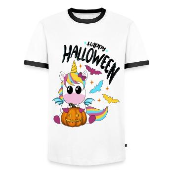 Bonne licorne d’Halloween - T-shirt contrasté Homme - blanc/noir - Devant - AI Model Female 172 light (172cm) & AI Model Male 178 dark (178cm)
