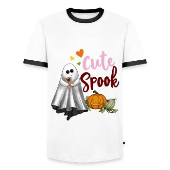 Trop mignon pour effrayer le fantôme blanc - T-shirt contrasté Homme - blanc/noir - Devant - AI Model Female 172 light (172cm) & AI Model Male 178 dark (178cm)
