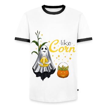 J’aime beaucoup le maïs blanc - T-shirt contrasté Homme - blanc/noir - Devant - AI Model Female 172 light (172cm) & AI Model Male 178 dark (178cm)