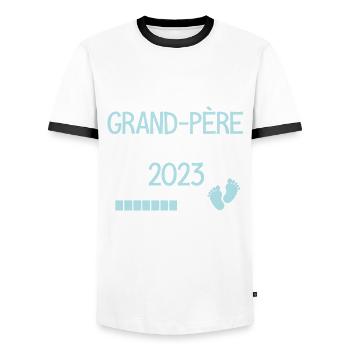Arrière Grand père en 2023 Cadeau Futur Papy - T-shirt contrasté Homme - blanc/noir - Devant - AI Model Female 172 light (172cm) & AI Model Male 178 dark (178cm)