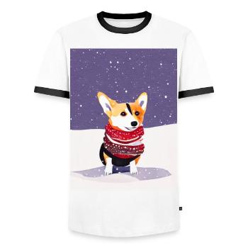 Mignon Corgi avec foulard de Noël rouge-blanc - T-shirt contrasté Homme - blanc/noir - Devant - AI Model Female 172 light (172cm) & AI Model Male 178 dark (178cm)