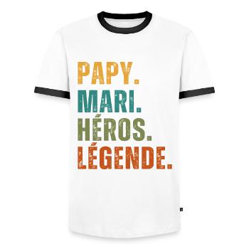 Papy Mari Héros Légende Cadeau - T-shirt contrasté Homme - blanc/noir - Devant - AI Model Female 172 light (172cm) & AI Model Male 178 dark (178cm)