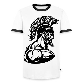 Spartan Warrior Gladiator Muscles - Men's Ringer Shirt - white/black - Front - AI Model Female 172 light (172cm) & AI Model Male 178 dark (178cm)