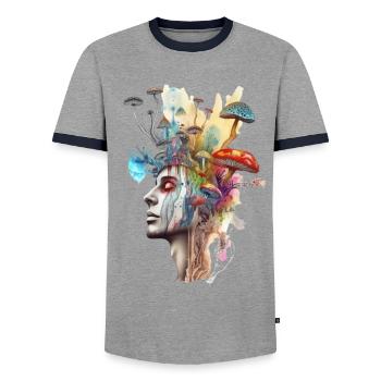 Trippy Shaman - Men's Ringer Shirt - grey/navy  - Front - AI Model Female 172 light (172cm) & AI Model Male 178 light (178cm)