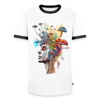 Trippy Shaman - T-shirt contrasté Homme - blanc/noir - Devant - AI Model Female 172 light (172cm) & AI Model Male 178 dark (178cm)