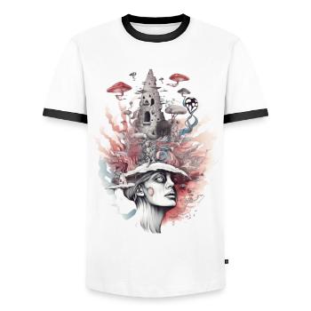 Trippy Shaman - T-shirt contrasté Homme - blanc/noir - Devant - AI Model Female 172 light (172cm) & AI Model Male 178 dark (178cm)