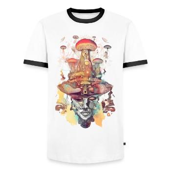 Trippy Shaman - T-shirt contrasté Homme - blanc/noir - Devant - AI Model Female 172 light (172cm) & AI Model Male 178 dark (178cm)