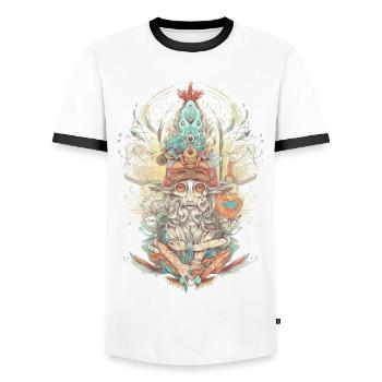 Trippy Shaman - T-shirt contrasté Homme - blanc/noir - Devant - AI Model Female 172 light (172cm) & AI Model Male 178 dark (178cm)