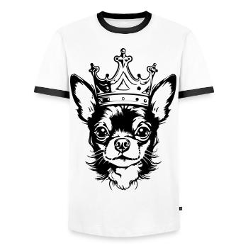 Chihuahua Krone Hund - Männer Kontrast-T-Shirt - Weiß/Schwarz - Vorne - AI Model Female 172 light (172cm) & AI Model Male 178 dark (178cm)