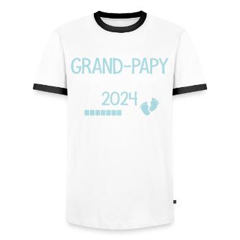 Grand-Papy en 2024 Cadeau Futur Grand-père - T-shirt contrasté Homme - blanc/noir - Devant - AI Model Female 172 light (172cm) & AI Model Male 178 dark (178cm)