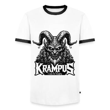 Krampus - I came for naughty - Heavy Metal Style - Men's Ringer Shirt - white/black - Front - AI Model Female 172 light (172cm) & AI Model Male 178 dark (178cm)