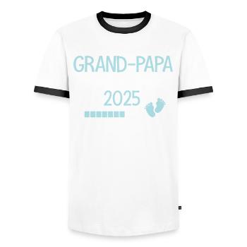 Grand-Papa en 2025 cadeau futur Grand-père - T-shirt contrasté Homme - blanc/noir - Devant - AI Model Female 172 light (172cm) & AI Model Male 178 dark (178cm)