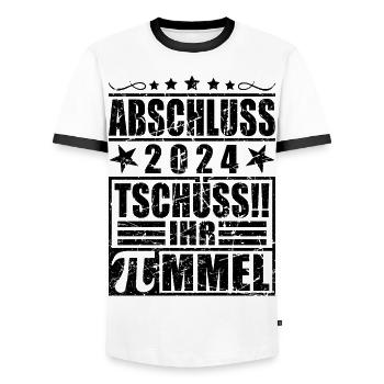 Abschluss 2024 - Männer Kontrast-T-Shirt - Weiß/Schwarz - Vorne - AI Model Female 172 light (172cm) & AI Model Male 178 dark (178cm)