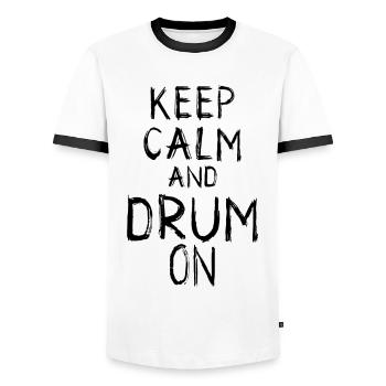 Keep Calm and Drum On - Men's Ringer Shirt - white/black - Front - AI Model Female 172 light (172cm) & AI Model Male 178 dark (178cm)