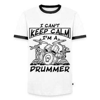 I Can't Keep Calm I'm a Drummer Tee - Men's Ringer Shirt - white/black - Front - AI Model Female 172 light (172cm) & AI Model Male 178 dark (178cm)