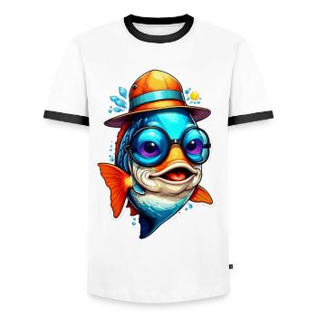 Drôle de poisson carpe koï avec lunettes de soleil et chapeau - T-shirt contrasté Homme - blanc/noir - Devant - AI Model Female 172 light (172cm) & AI Model Male 178 dark (178cm)