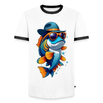 Drôle de poisson carpe koï avec lunettes de soleil et chapeau - T-shirt contrasté Homme - blanc/noir - Devant - AI Model Female 172 light (172cm) & AI Model Male 178 dark (178cm)