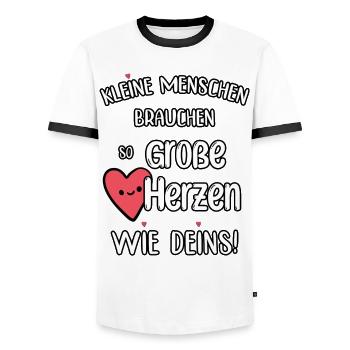 Kleine Menschen brauchen so große Herzen wie Deins - Männer Kontrast-T-Shirt - Weiß/Schwarz - Vorne - AI Model Female 172 light (172cm) & AI Model Male 178 dark (178cm)