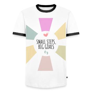 Small Steps Big Goals - Men's Ringer Shirt - white/black - Front - AI Model Female 172 light (172cm) & AI Model Male 178 dark (178cm)