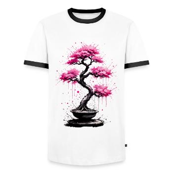 Pink bonsai dream - Men's Ringer Shirt - white/black - Front - AI Model Female 172 light (172cm) & AI Model Male 178 dark (178cm)