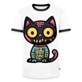 Katze Halloween Lustig - Männer Kontrast-T-Shirt - Weiß/Schwarz - Vorne - AI Model Female 172 light (172cm) & AI Model Male 178 dark (178cm)
