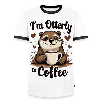 Ich bin Otterly zum Kaffee, süßes Otter-Design - Männer Kontrast-T-Shirt - Weiß/Schwarz - Vorne - AI Model Female 172 light (172cm) & AI Model Male 178 dark (178cm)