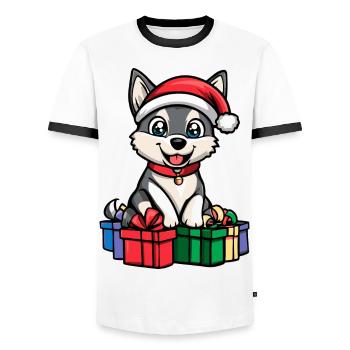 Cadeaux de Noël Husky Dog - T-shirt contrasté Homme - blanc/noir - Devant - AI Model Female 172 light (172cm) & AI Model Male 178 dark (178cm)