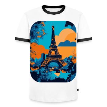Eiffelturm – minimalistisch 🗼 - Männer Kontrast-T-Shirt - Weiß/Schwarz - Vorne - AI Model Female 172 light (172cm) & AI Model Male 178 dark (178cm)