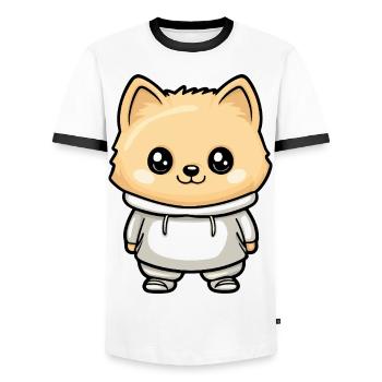 Pomeranian Dog Funny Pomeranian - Men's Ringer Shirt - white/black - Front - AI Model Female 172 light (172cm) & AI Model Male 178 dark (178cm)