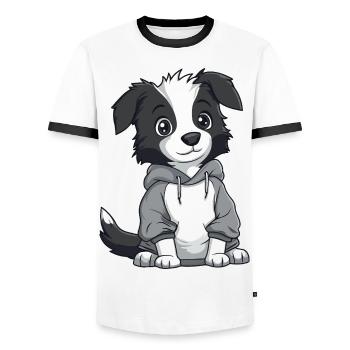 Border Collie Chien Drôle - T-shirt contrasté Homme - blanc/noir - Devant - AI Model Female 172 light (172cm) & AI Model Male 178 dark (178cm)