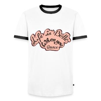 Vivre c’est mieux quand on danse - T-shirt contrasté Homme - blanc/noir - Devant - AI Model Female 172 light (172cm) & AI Model Male 178 dark (178cm)