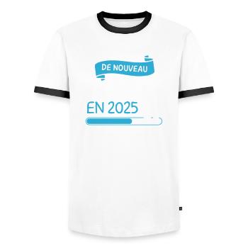 De Nouveau Grand-papa en 2025 cadeau futur Papy - T-shirt contrasté Homme - blanc/noir - Devant - AI Model Female 172 light (172cm) & AI Model Male 178 dark (178cm)