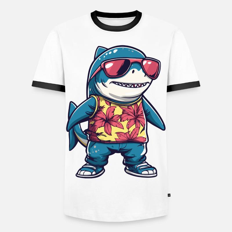 Shark Comic Funny Summer - Men's Ringer Shirt - white/black
